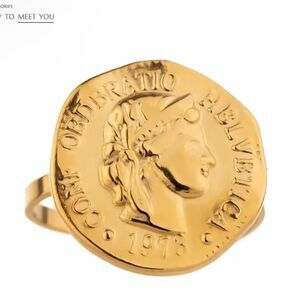 18K Gold Plated Portrait Coin Ring Resizable/ adjustable Gift For Her